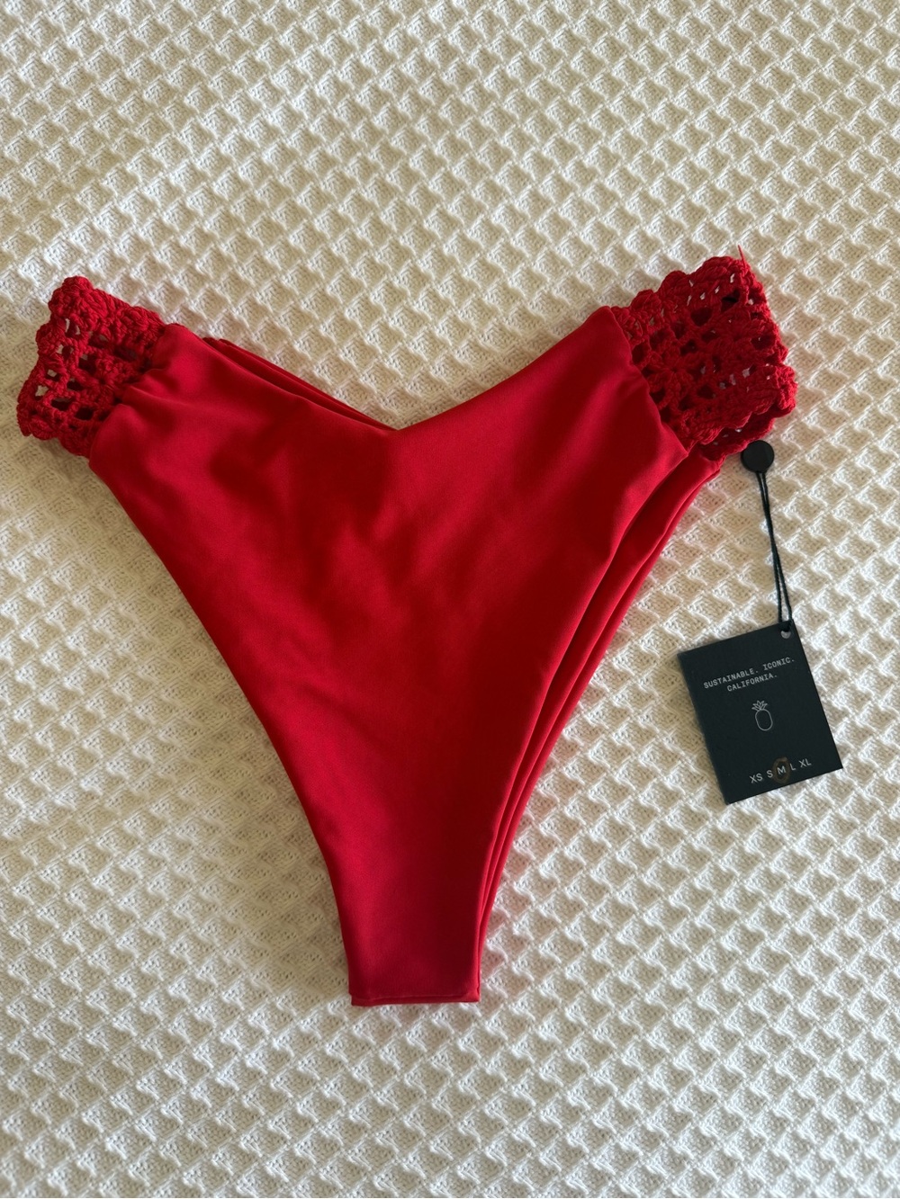 Skatie Red Crochet-Trim Bikini Bottom